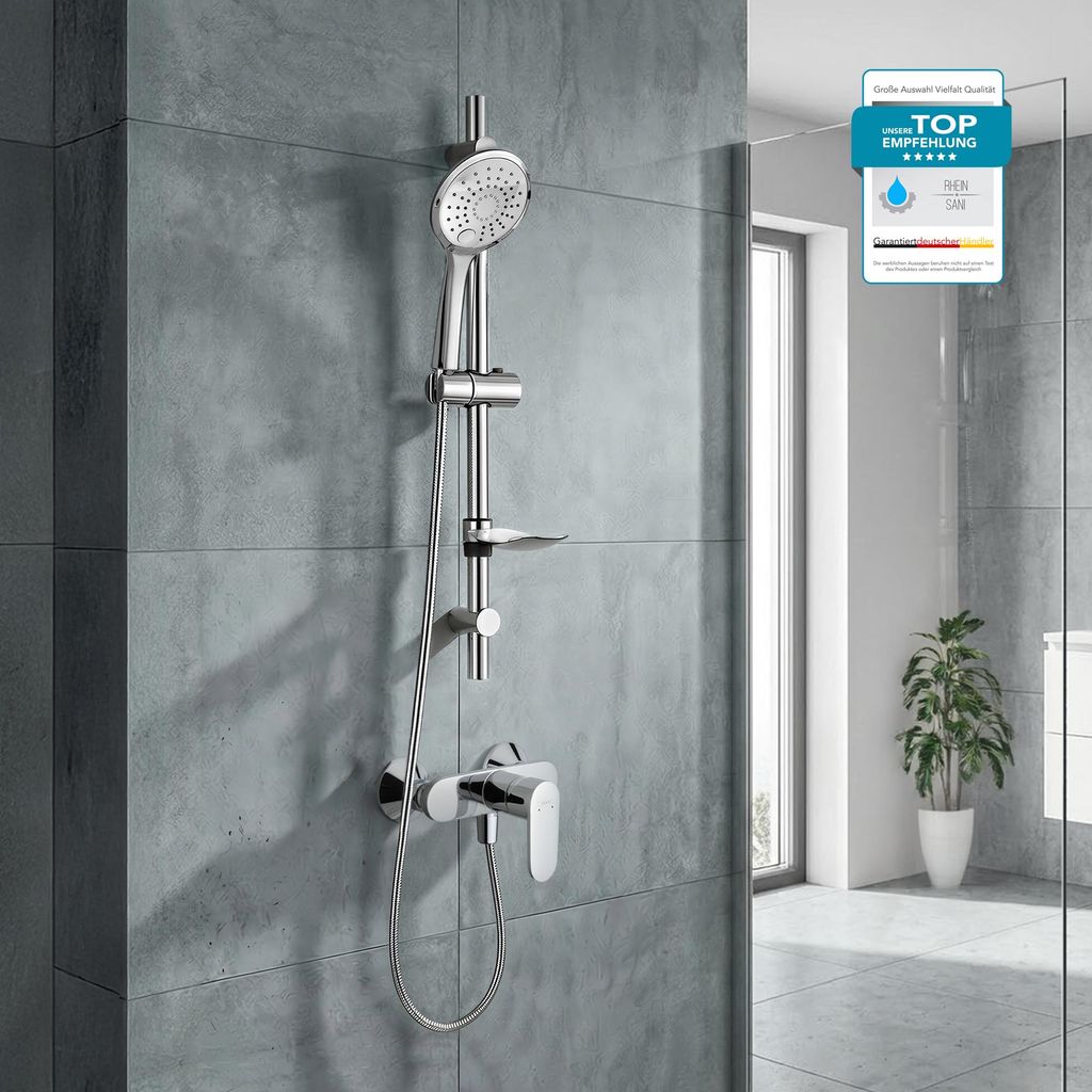HANSGROHE Duscharmatur Vernis Blend Duschsystem mit Einhebelmischer und BELVIT Regendusche oder Handbrause, Aufputz Wandmontage, Armatur in Chrom Set