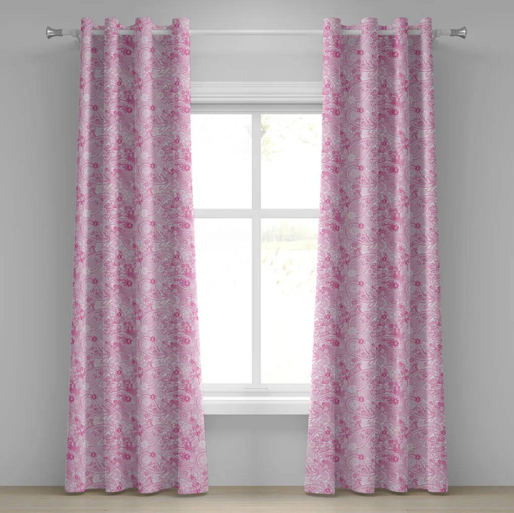 Rideau pour chambre et salon motif asiatique rose, habillage fenêtres