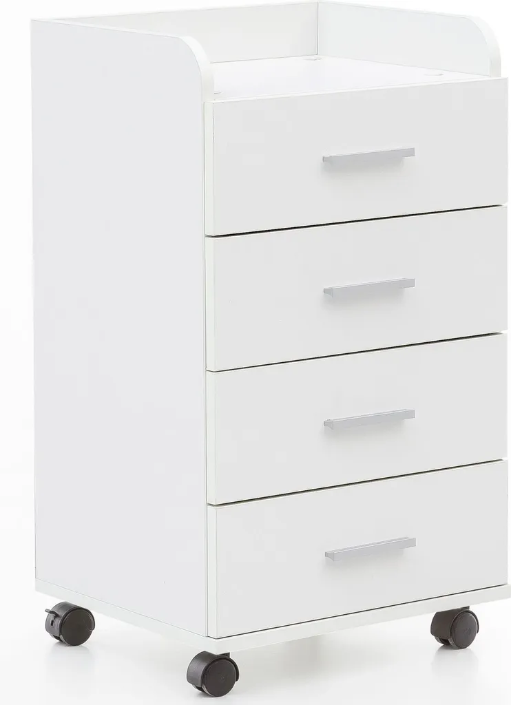 Petit meuble de rangement blanc à roulettes pour dossiers et fournitures