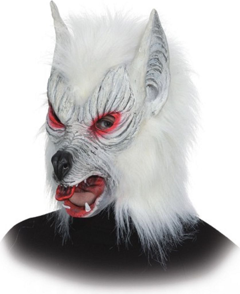 O40404-01 weiß Damen Herren Werwolfmaske Wolfmaske Überziehmaske