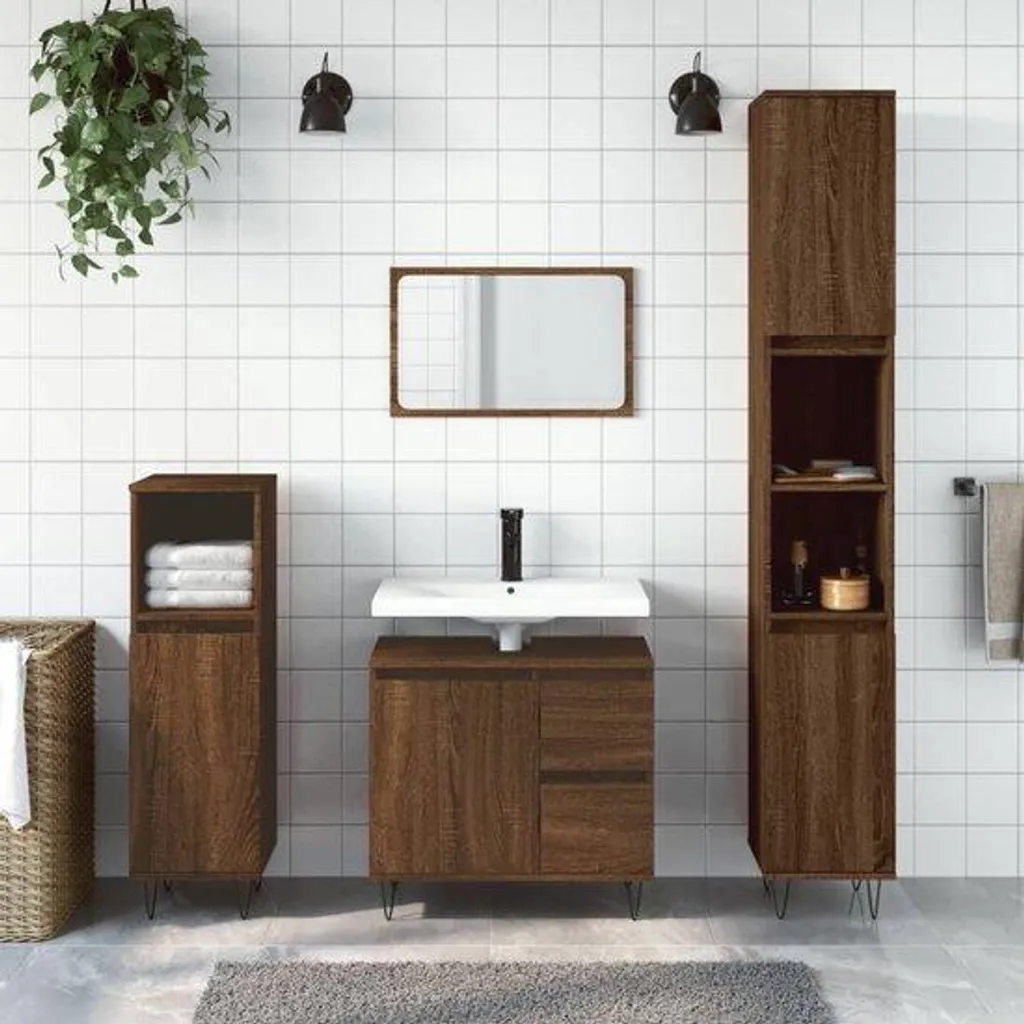 Armoire à pharmacie haute en bois brun 190 cm - Rangement grande capacité