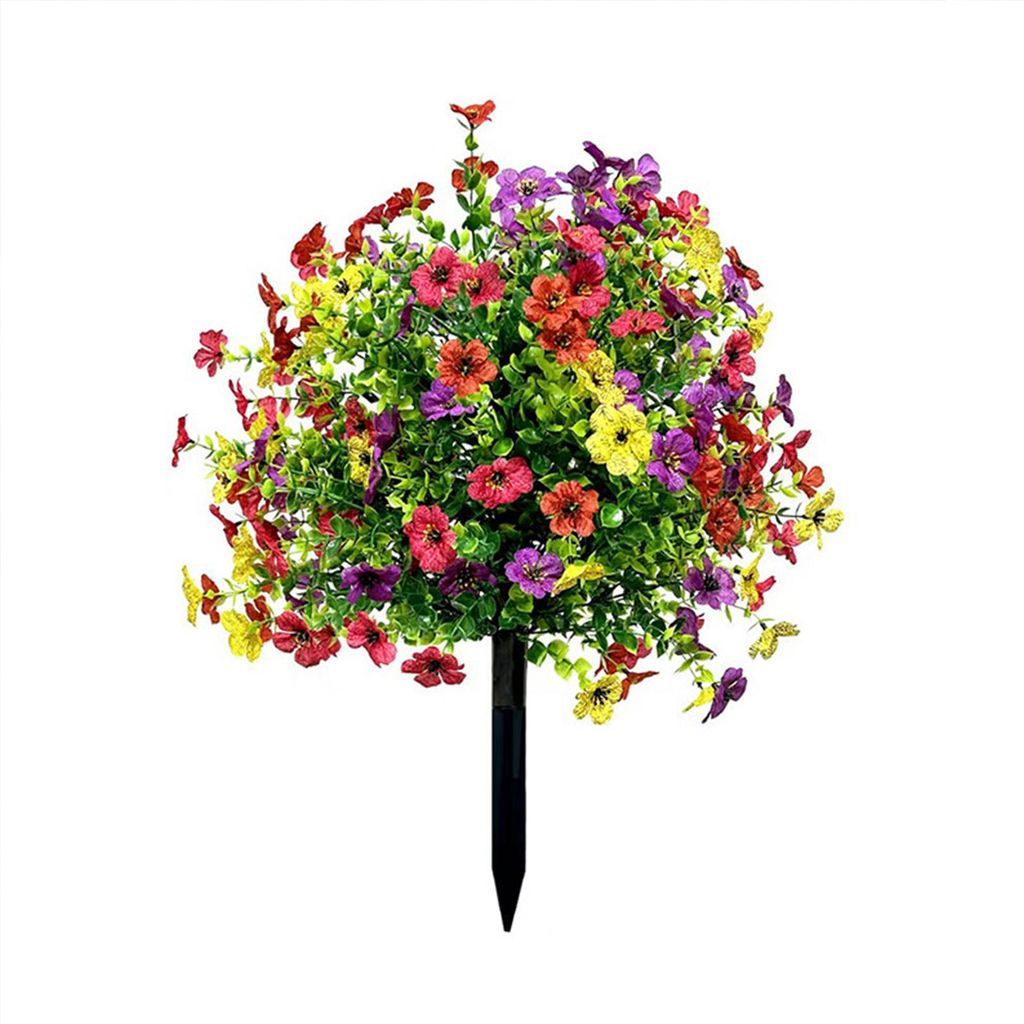 Künstlicher Buchsbaum mit violetten Blüten, künstliche Sträucher für den Außenbereich, UV-beständig, mit Erdspieß, ideal für Veranda, Gart...