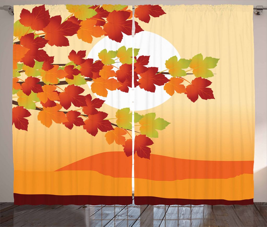 ABAKUHAUS Herbst Rustikaler Gardine, Branchen Maple Tree, Schlafzimmer Kräuselband Vorhang mit Schlaufen und Haken, 280 x 245 cm, Mehrfarbig
