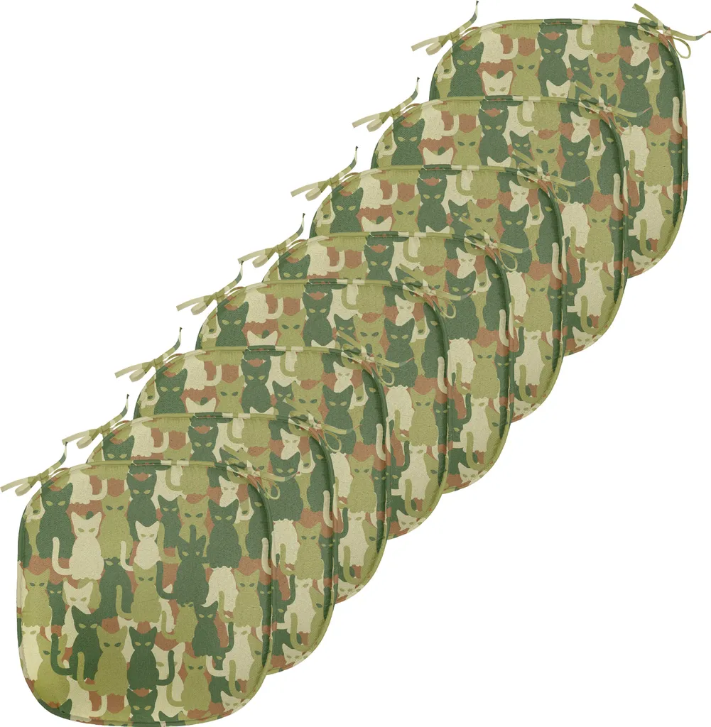 Coussin de Chaise Anti-Tache et Antidérapant Lot de 8 Camo Vert Crème
