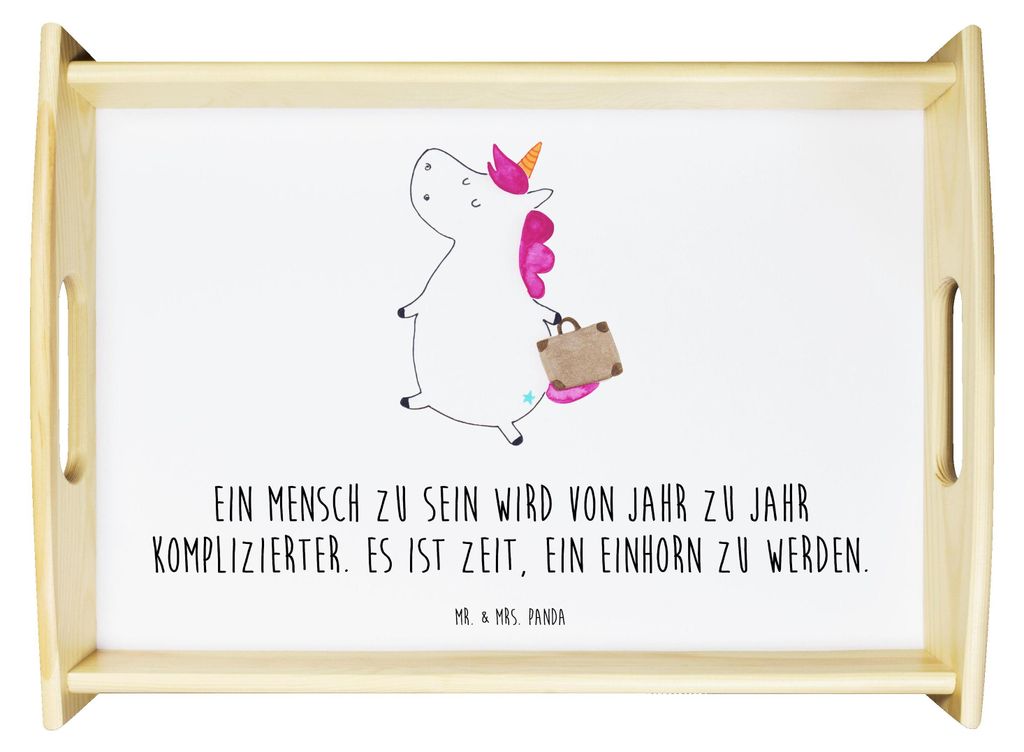 Mr. & Mrs. Panda Tablett Einhorn Koffer - Weiß - Geschenk, Spaß, Holztablett, Unicorn, Lustig, Deko, Serviertablett, Abenteuer, aus holz, ablaget...