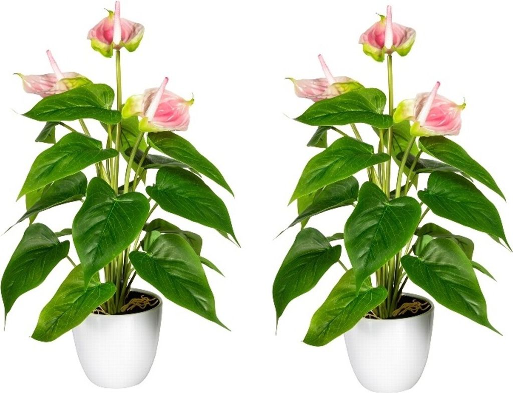 Kopu 2 Stück Anthurium Pink Kunstpflanze 40 cm – Flamingopflanze Pink
