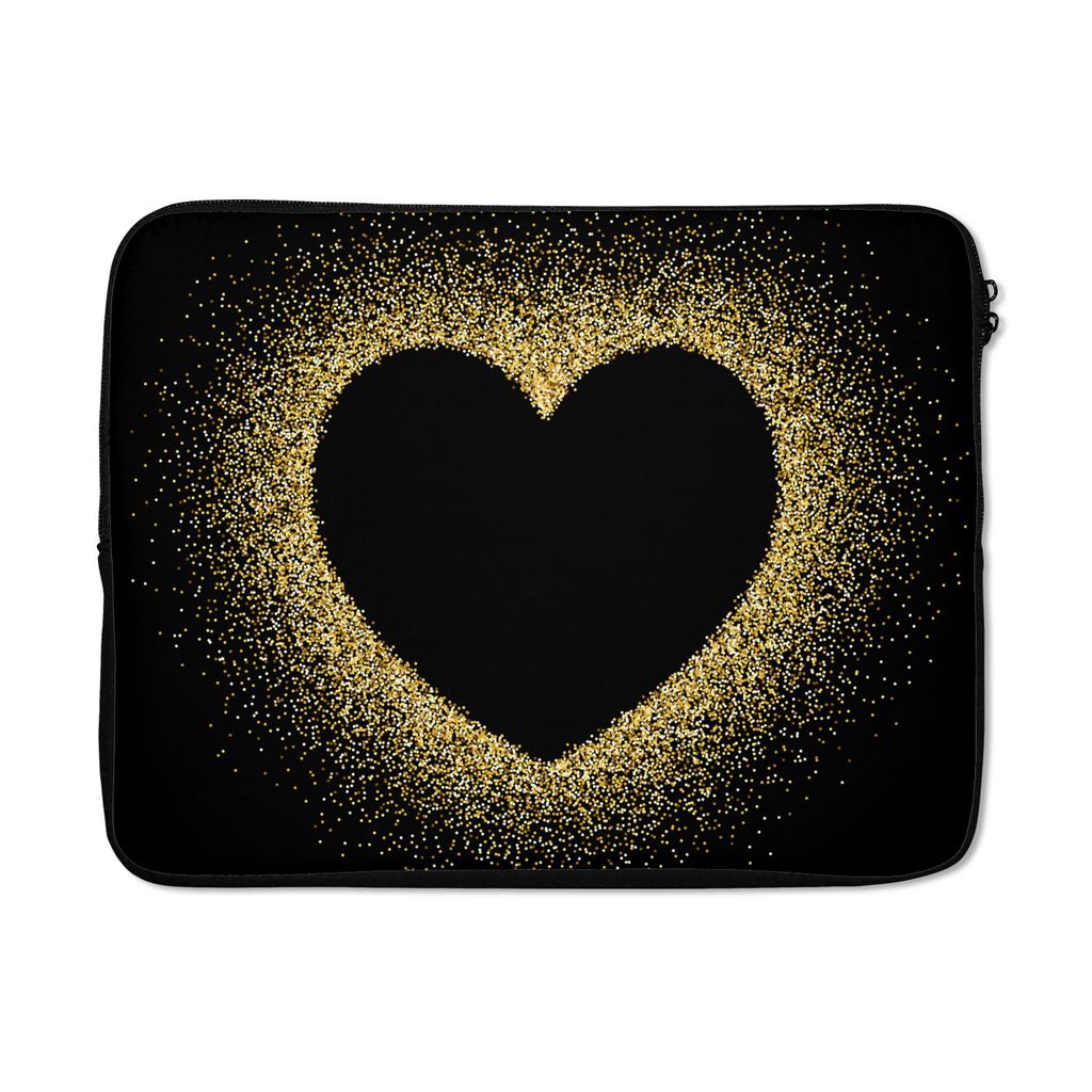 MuchoWow Laptop Hülle 17 Zoll Laptoptasche Goldenes Herz auf schwarzem Hintergrund - Zipper - Schutzabdeckung