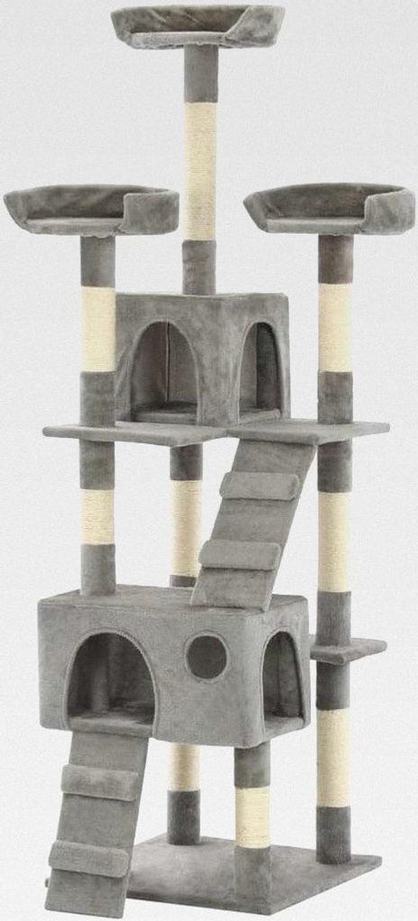 Katzen-Kratzbaum mit Sisal-Kratzsäulen 170 cm Grau Katzenmöbel für kleine und große Katzen