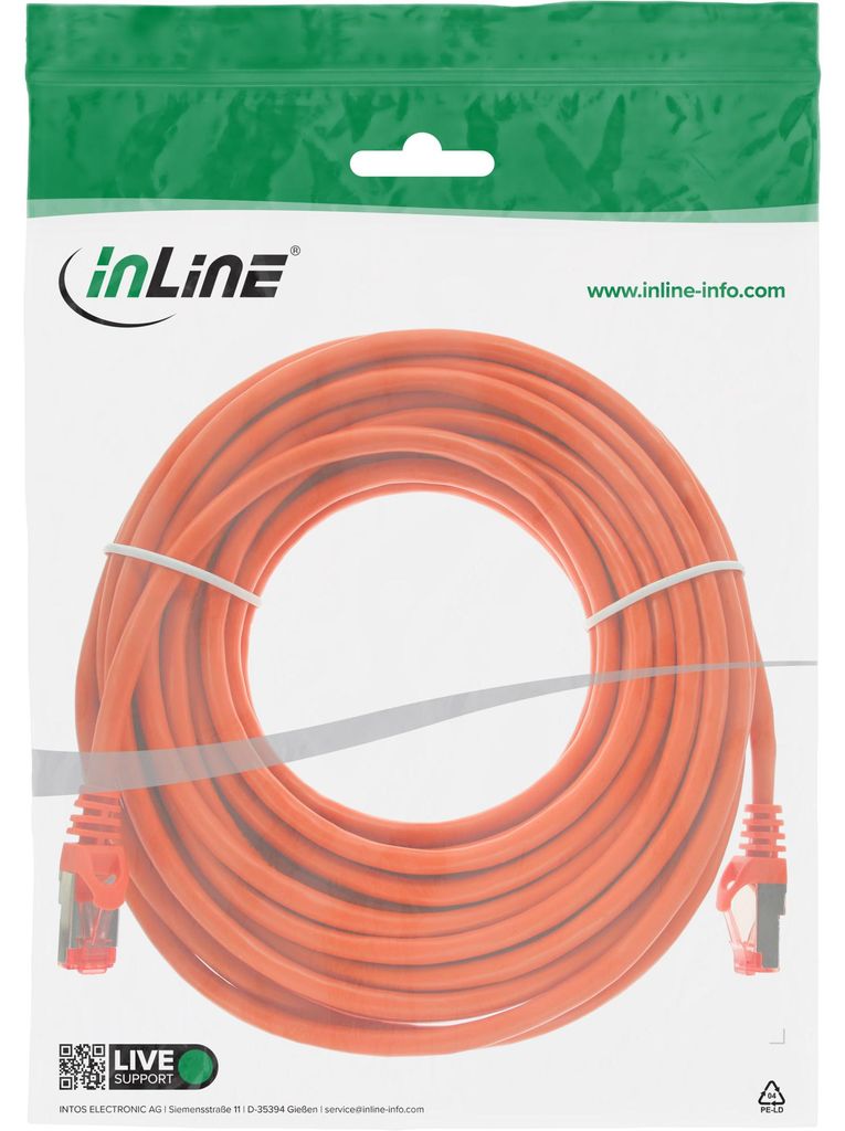 InLine Patchkabel, S/FTP (PiMf), Cat.6, 250MHz, PVC, Kupfer, orange, 25m, 25 m, Cat6, S/FTP (S-STP), RJ-45, RJ-45, Orange