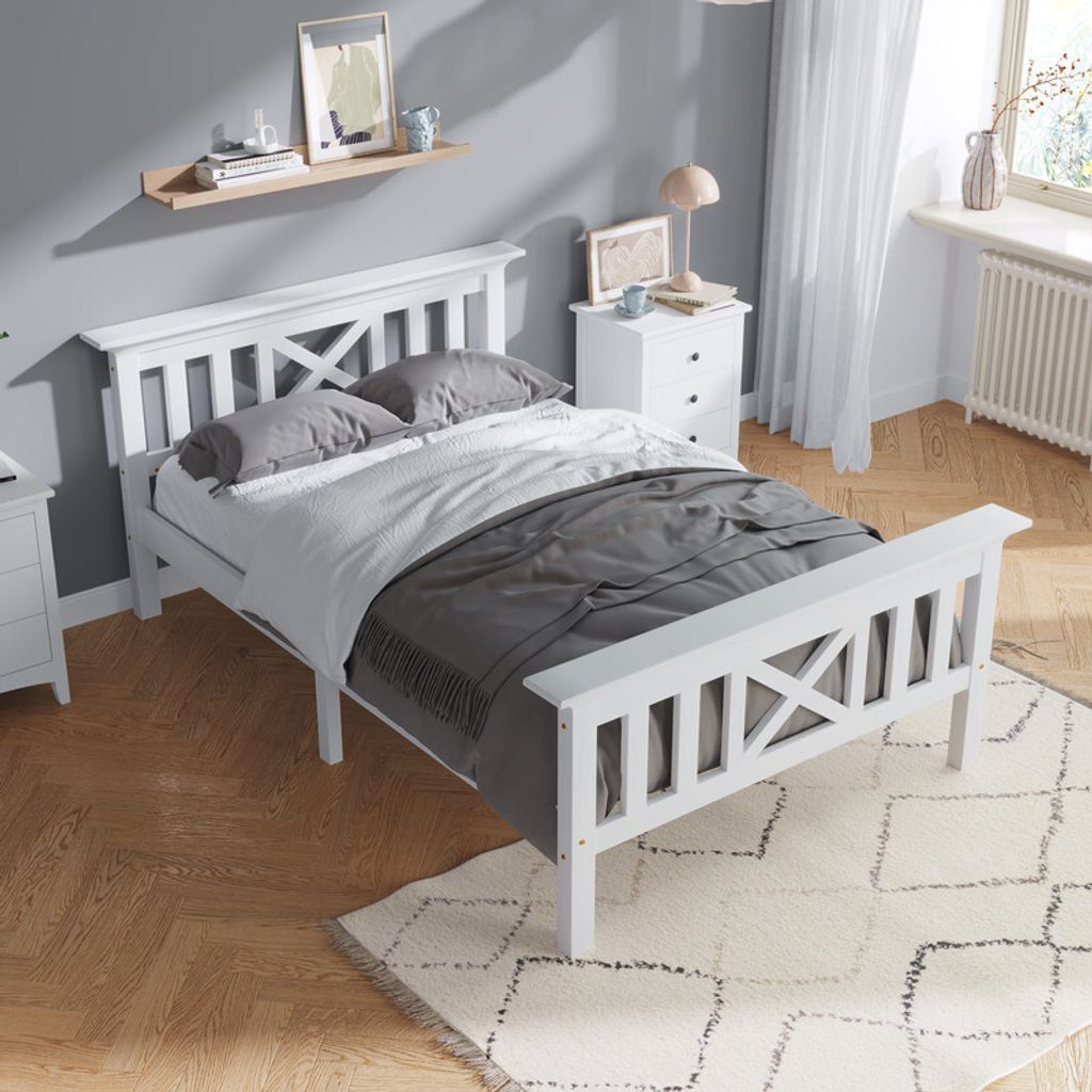 (90 x 200 cm, bílá) Dřevěná jednolůžková postel z roštu s Obrázek produktu 