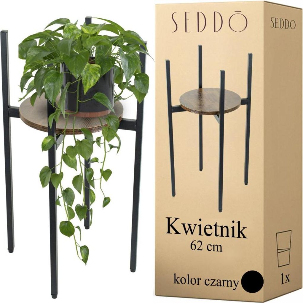 Kovový stojan na květiny, dřevěné podkroví, vysoký 62 cm, Obrázek produktu 