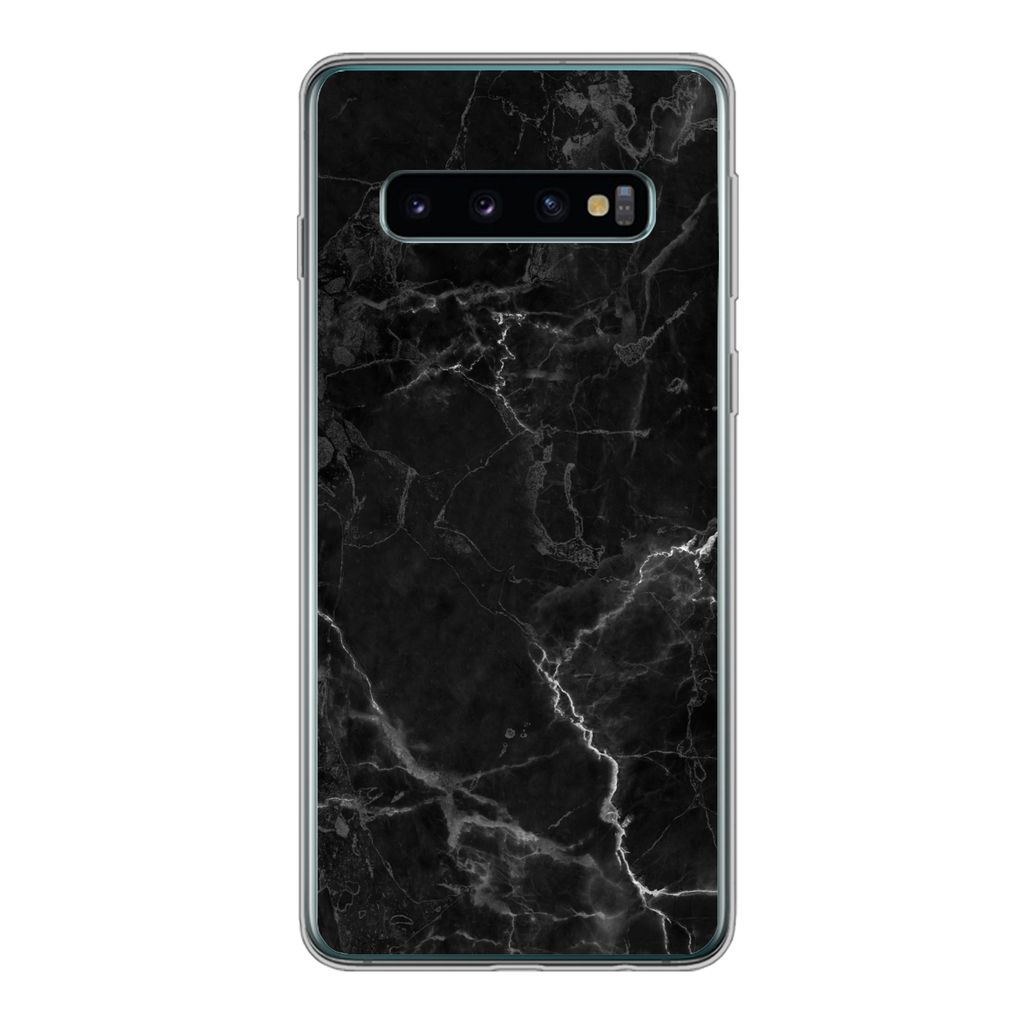 MuchoWow Handyhülle Schutzhülle Hülle für Samsung Galaxy S10 Marmor - Schwarz - Weiß - Textur - Marmoroptik Silikon Softcase Handy Hülle - ...