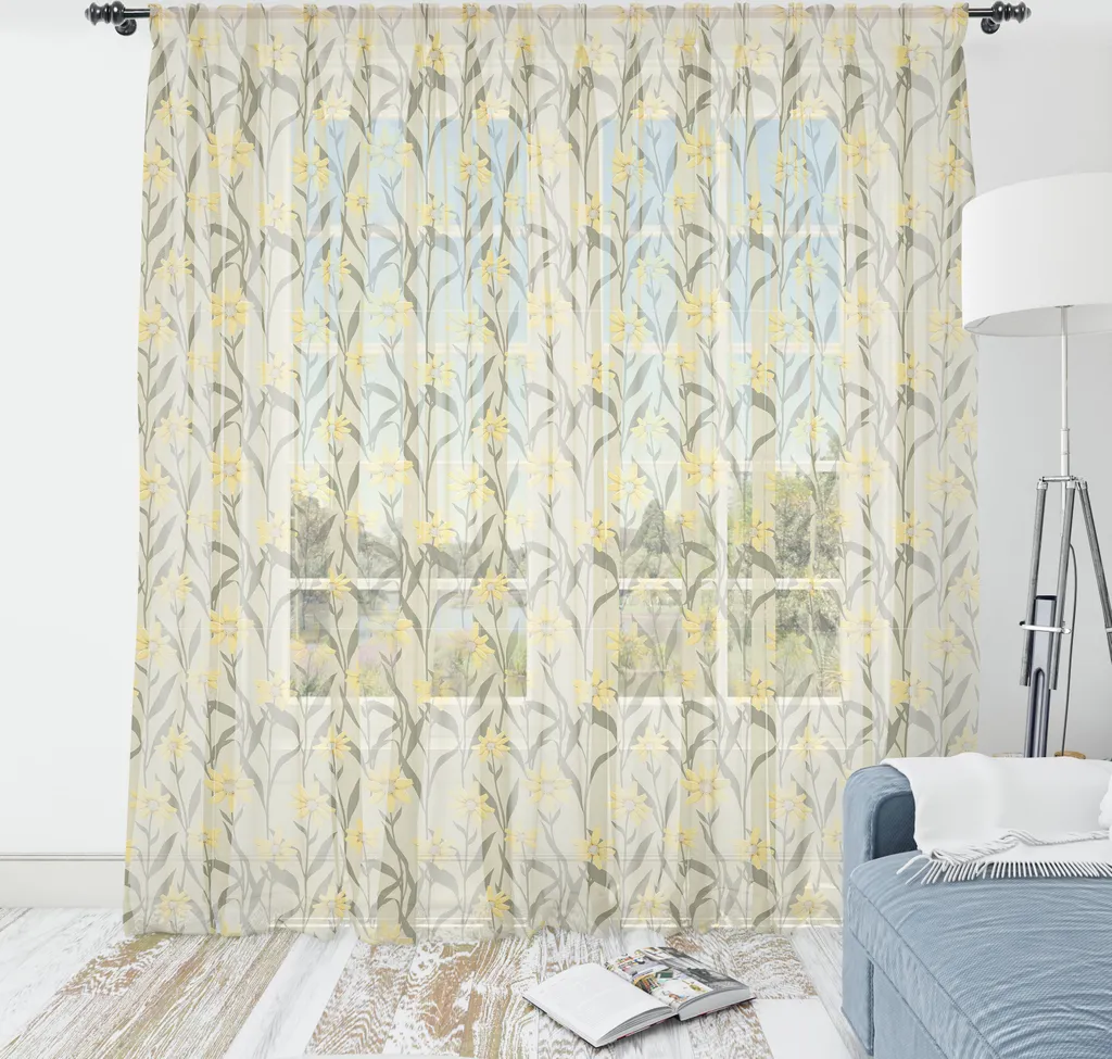 ABAKUHAUS Arazzo floreale, motivo vintage ripetitivo con graziosi fiori gialli, arazzo in raso setoso per soggiorno e camera da letto, 274 cm x 274 cm, grigio, giallo, ardesia, marrone