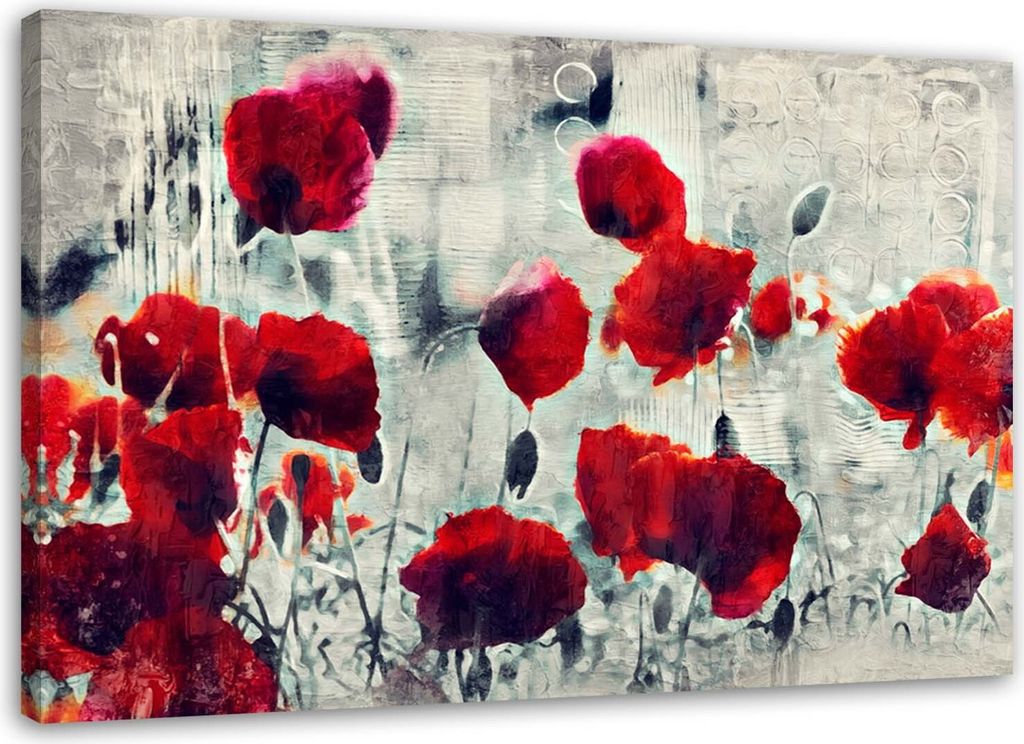 Leinwandbild gemalte rote mohnblumen auf einer wiese 100x70 cm Feeby rot wandbild bereit zum aufhängen