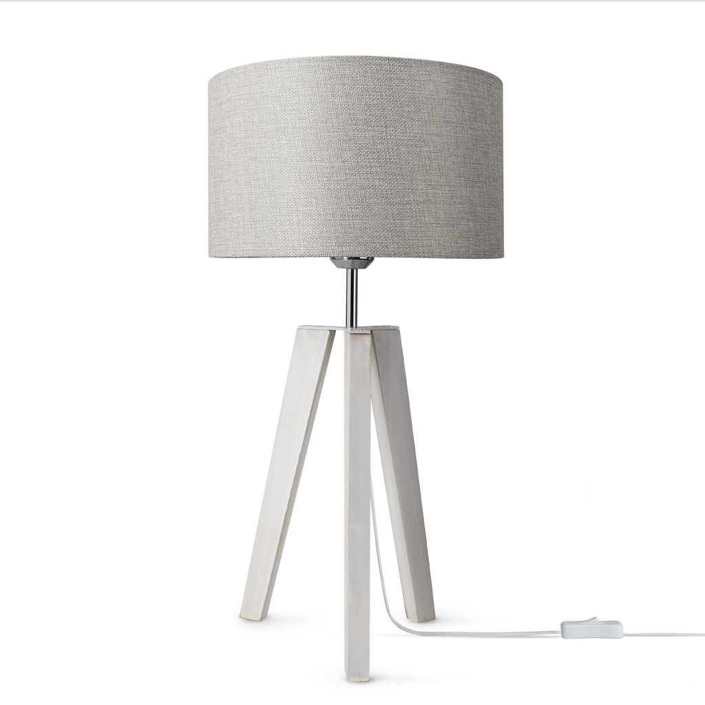 Tischleuchte Dreibein Nachttischlampe Stehlampe E27 Stoff Lampenschirm Uni
