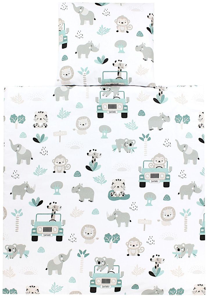 TupTam Unisex Baby Wiegenset 4-teilig Bettwäsche-Set: Bettdecke mit Bezug und Kopfkissen mit Bezug, Farbe: Zoo Grün, Größe: 80x80 cm