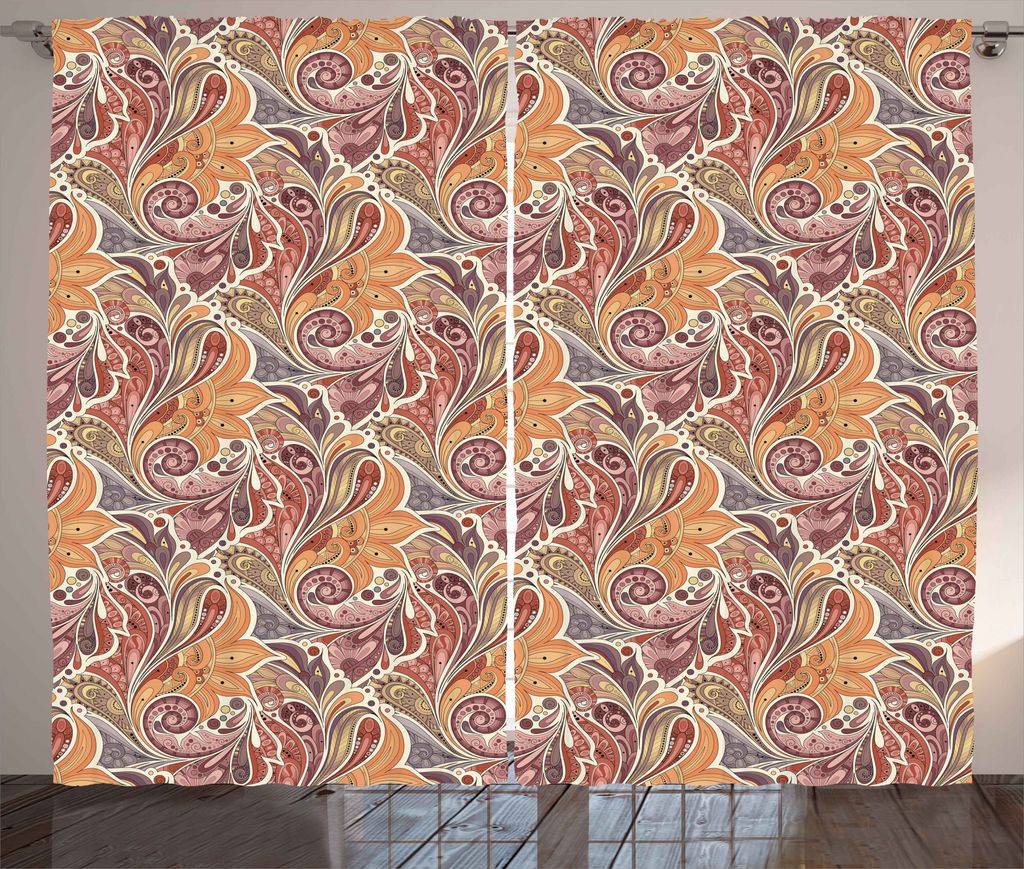 ABAKUHAUS Blumen Rustikaler Vorhang, Ethnisches Paisley-Muster, Wohnzimmer Universalband Gardinen mit Schlaufen und Haken, 280 x 225 cm, Mehrfarbig