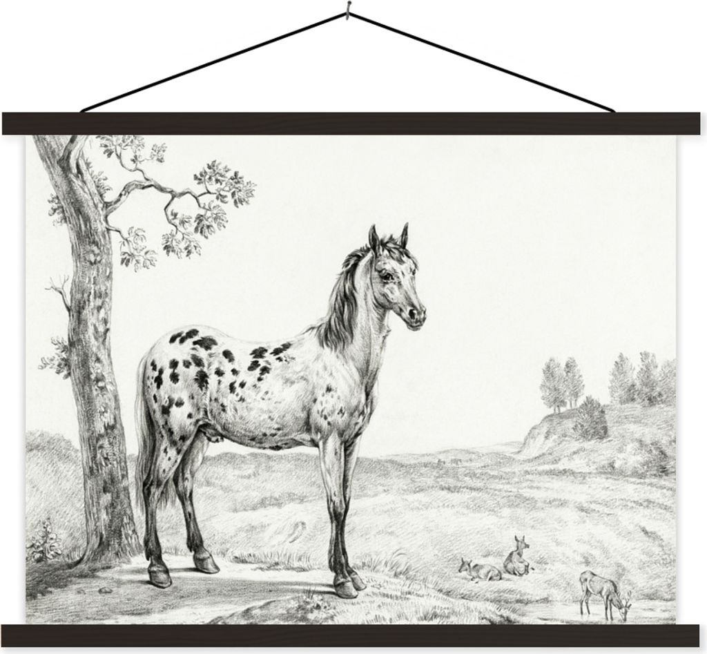 MuchoWow Textilposter Stehendes geflecktes Pferd, nach rechts - Gemälde von Jean Bernard 40x30 cm mit schwarzem Rahmen - Dekorationen
