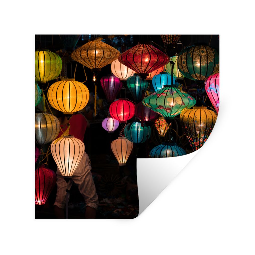 MuchoWow Wandtattoo Wandsticker Wandaufkleber Laternen in Vietnam 80x80 cm Selbstklebend und Repositionierbar - Wierderverwendbar - Selbstklebend