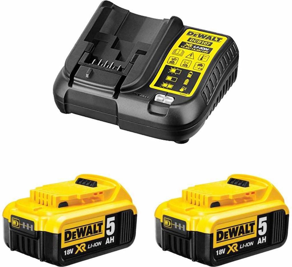 Power Set DeWALT (2 x 18V 5,0 Ah + DCB107)