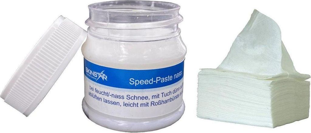 SKINSTAR Speed Paste Skiwax Skiwachs Wachs 30g Fleece Poliertuch Reinigungstücher