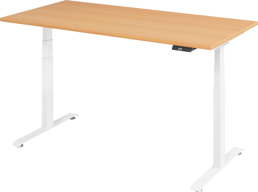 bümö Schreibtisch elektrisch Lite - Nachbildung: Buche, Größe: 160 x 80 cm, Gestell: Weiß
