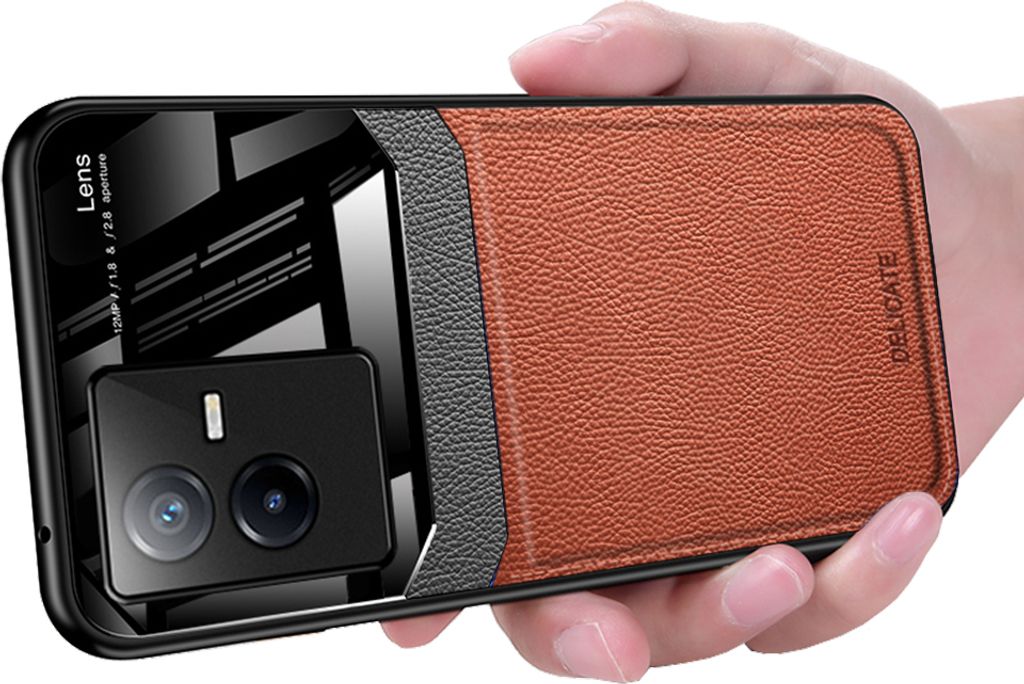 VIVO T2X Hülle, TPU Stossfest Anti-rutsch Leder Glas Len Produktbild 