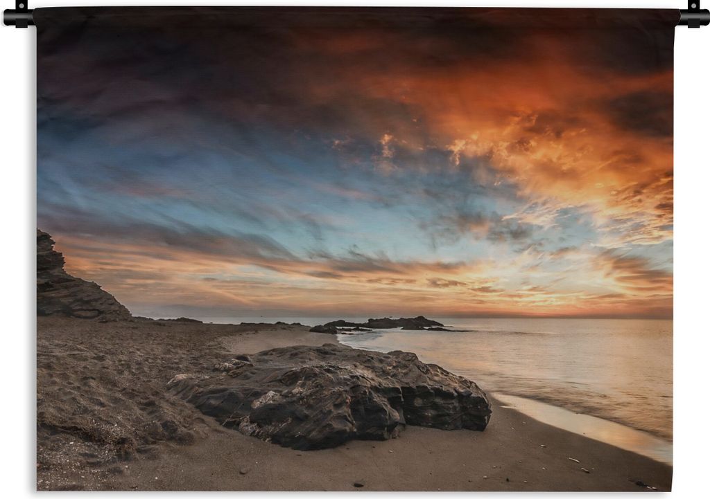 MuchoWow Wandteppich Wandbehang Strand - Steine - Abend - Himmel - Natur 120x90 cm Tapisserie Dekoration Wandtuch - Wohnen - Aufhänger für die ...