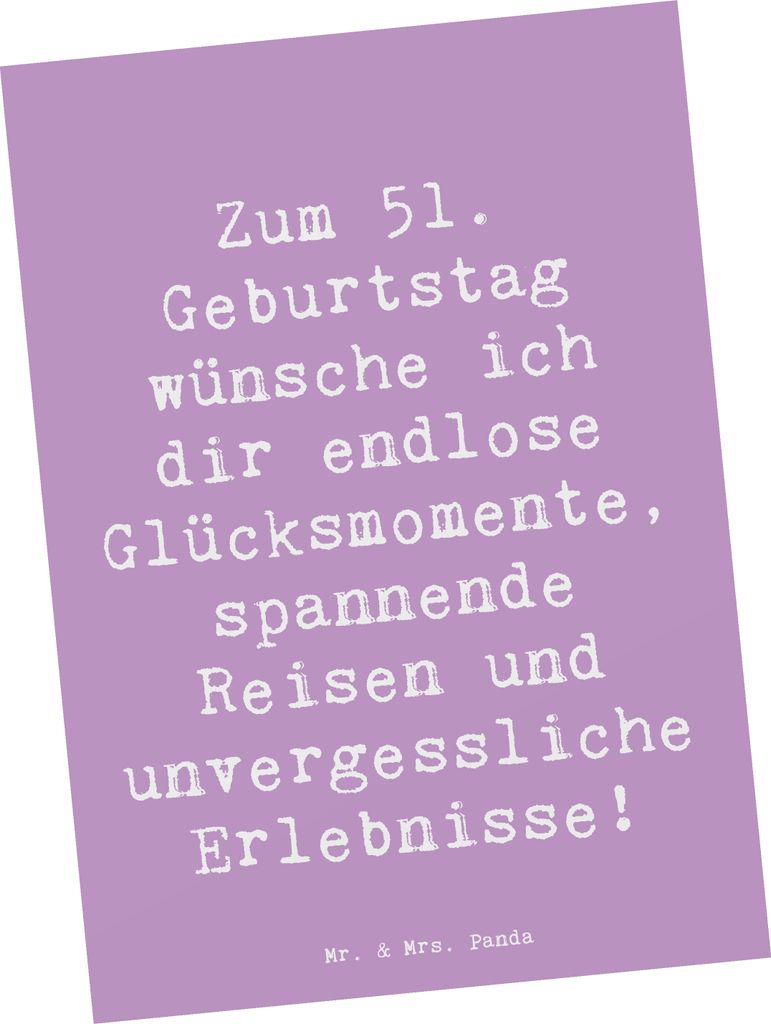 Mr. & Mrs. Panda Postkarte Spruch 51. Geburtstag Glücksmomente - Lavendeltraum - Geschenk, Fotokarte, Ansichtskarten, Glückwünsche, Alter, Feier...