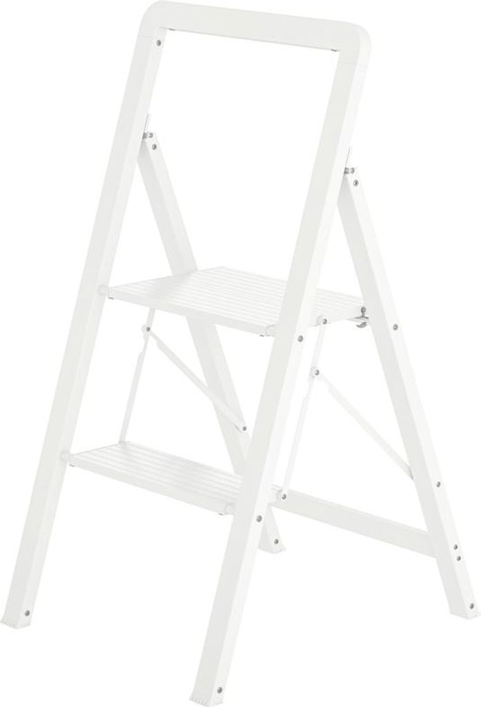 Trittleiter Stehleiter mit 3 Stufen Anti-Rutsch Klapptritt mit Griff bis 150 kg Belastbar Leichtbau Aluminum-Leiter 41,5 x 49,7 x 82,6 cm Weiß