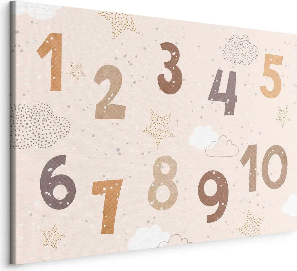 Quadro Educativo Cameretta Numeri e Stelle Beige 120x80 cm