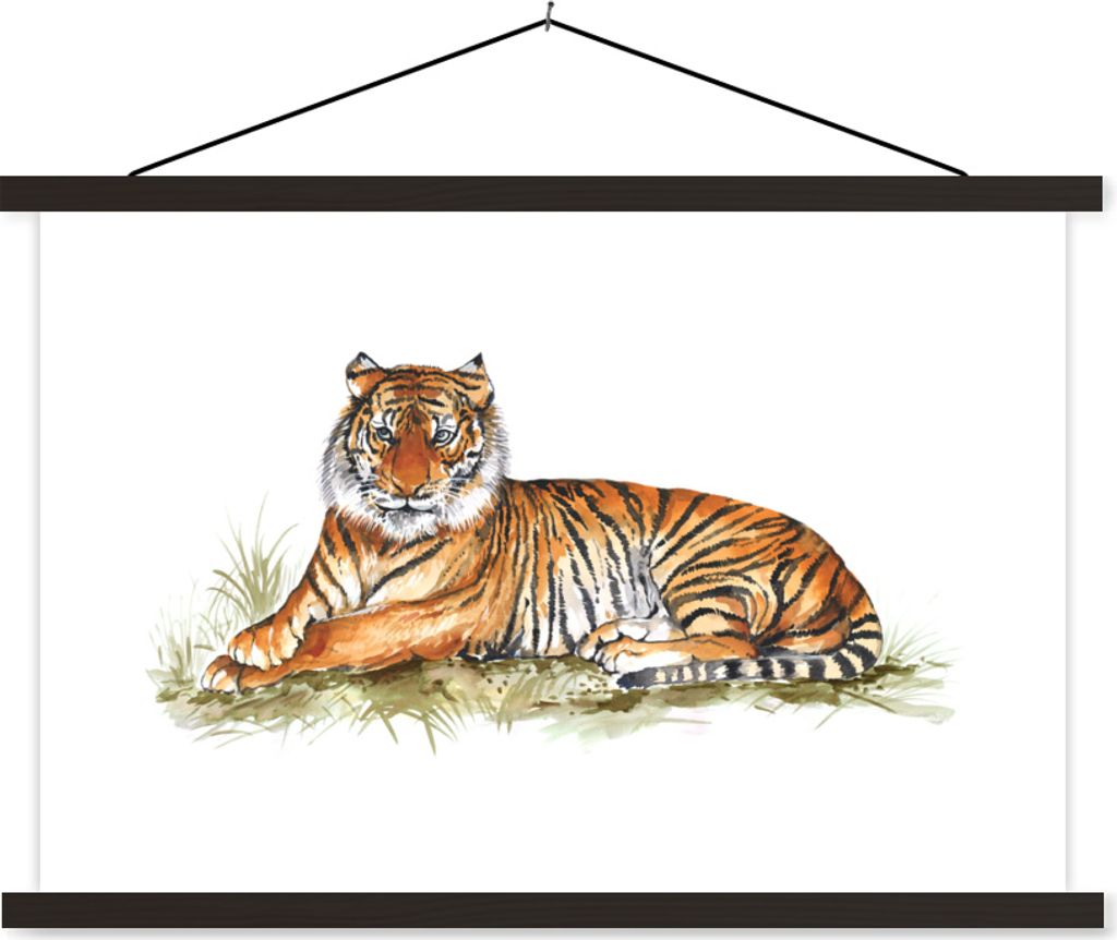 MuchoWow Textilposter Tiger - Gemälde - Orange 120x80 cm mit schwarzem Rahmen - Wanddeko