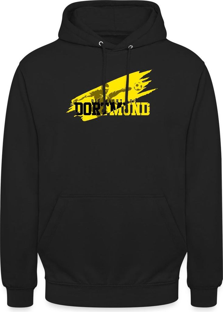 Spreadshirt Die Macht Aus Dortmund Schwarz-Gelb Fußball Fan Uni Hoodie, 3XL, Schwarz