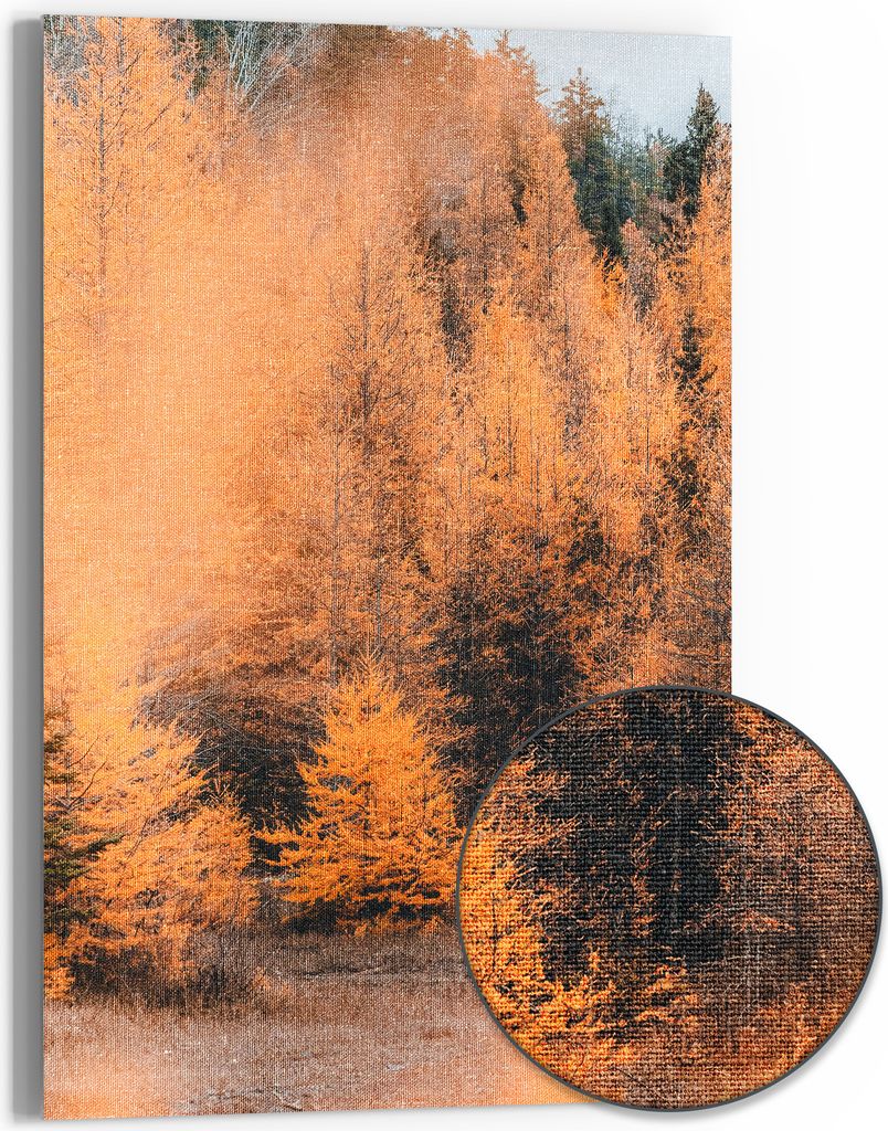DEQOART Hybrid Leinwand Bild 60x90 cm 'Herbstlicher Flüsterton' Wandbild Glas flach modern