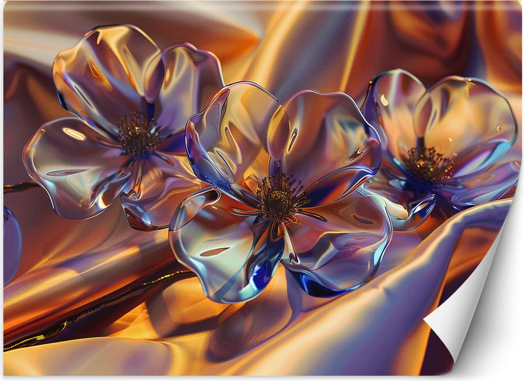 Vlies fototapete Glasblumen in Seide 300x210 cm Feeby Gold inkl. Kleber einfache Montage