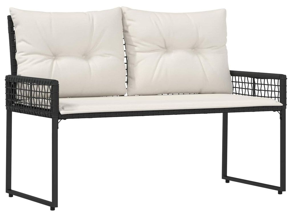 Bank Outdoor mit Kissen Schwarz und Cremeweiß 118 x 55 x 82 cm