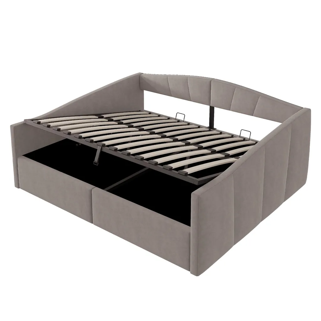 Canapé-lit double 140x200 polyvalent gris avec sommier et rangements