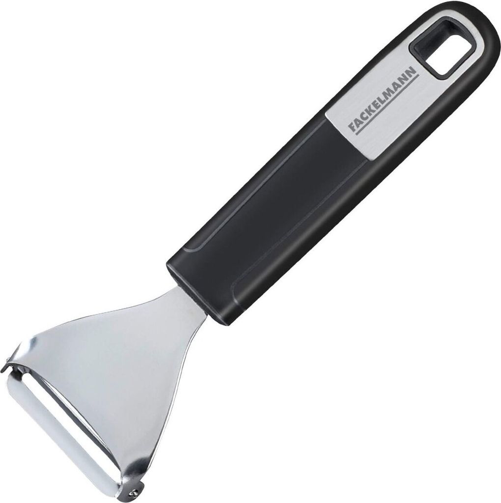 FACKELMANN Ziehschäler 17 cm SENSE, praktischer Gemüseschäler, Obstschäler mit rutschfestem und ergonomischem Soft-Touch-Griff (Farbe: Silber/S...