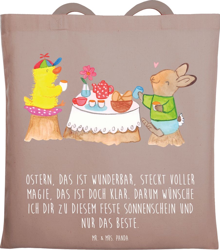 Mr. & Mrs. Panda Schultasche Ostern Frühstück - Braun Pastell - Geschenk, Hase, Einkaufstasche, Osterhase, Tote Bag, Uni Tasche, Laptoptasche, Pi...