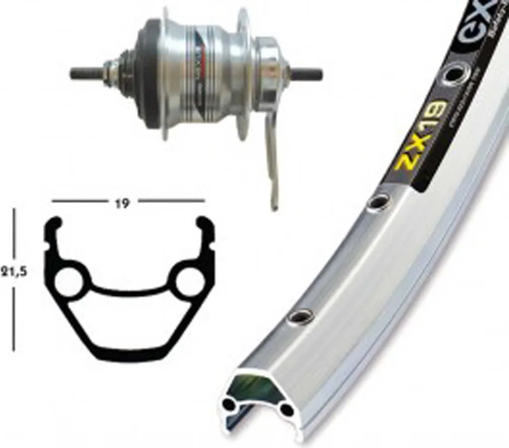 Roue Arrière 28x1.75 EXAL ZX 19 Argent avec Moyeu Shimano Nexus 7 Vitesses