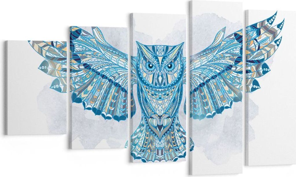 Bild auf Leinwand - Leinwandbild - Eule Flügel Tierwelt Grafik - 100x60cm - Wand Bild - Wanddeko - Leinwanddruck - Bilder - Kunstdruck - Wanddekor...