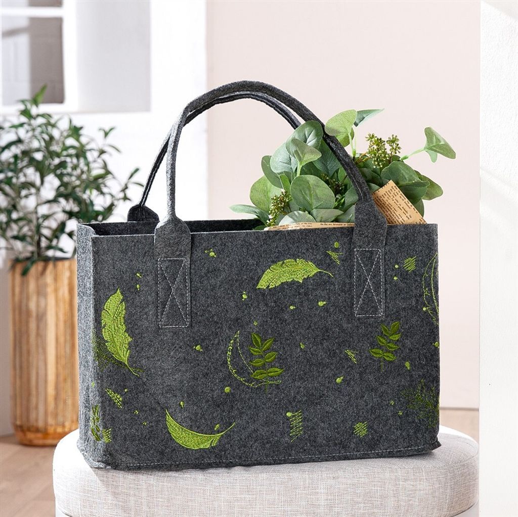 Gilde Tasche, rechteckig, "Blätterregen", Blattmotiv, Filz, dunkelgrau, 1 Stück Höhe: 26.00 cm Breite: 40.00 cm Tiefe: 25.0
