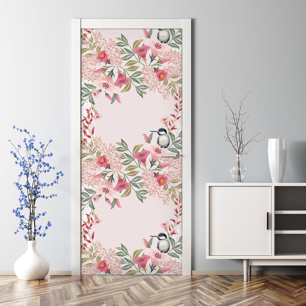 Dekorative Türposter Aufkleber selbstklebend Klebefolie Abnehmbarerdeko Blumenzweig rosa 77 x 200 cm