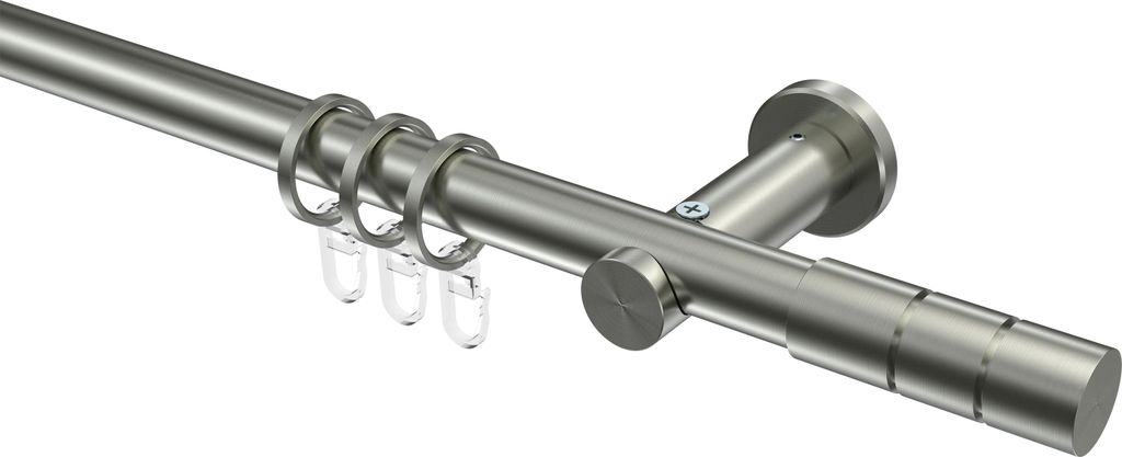 Interdeco Gardinenstange / Vorhangstange Edelstahl-Optik, Typ Platon Elanto (Rillenzylinder), 20 mm Ø 1-läufig, 420 cm