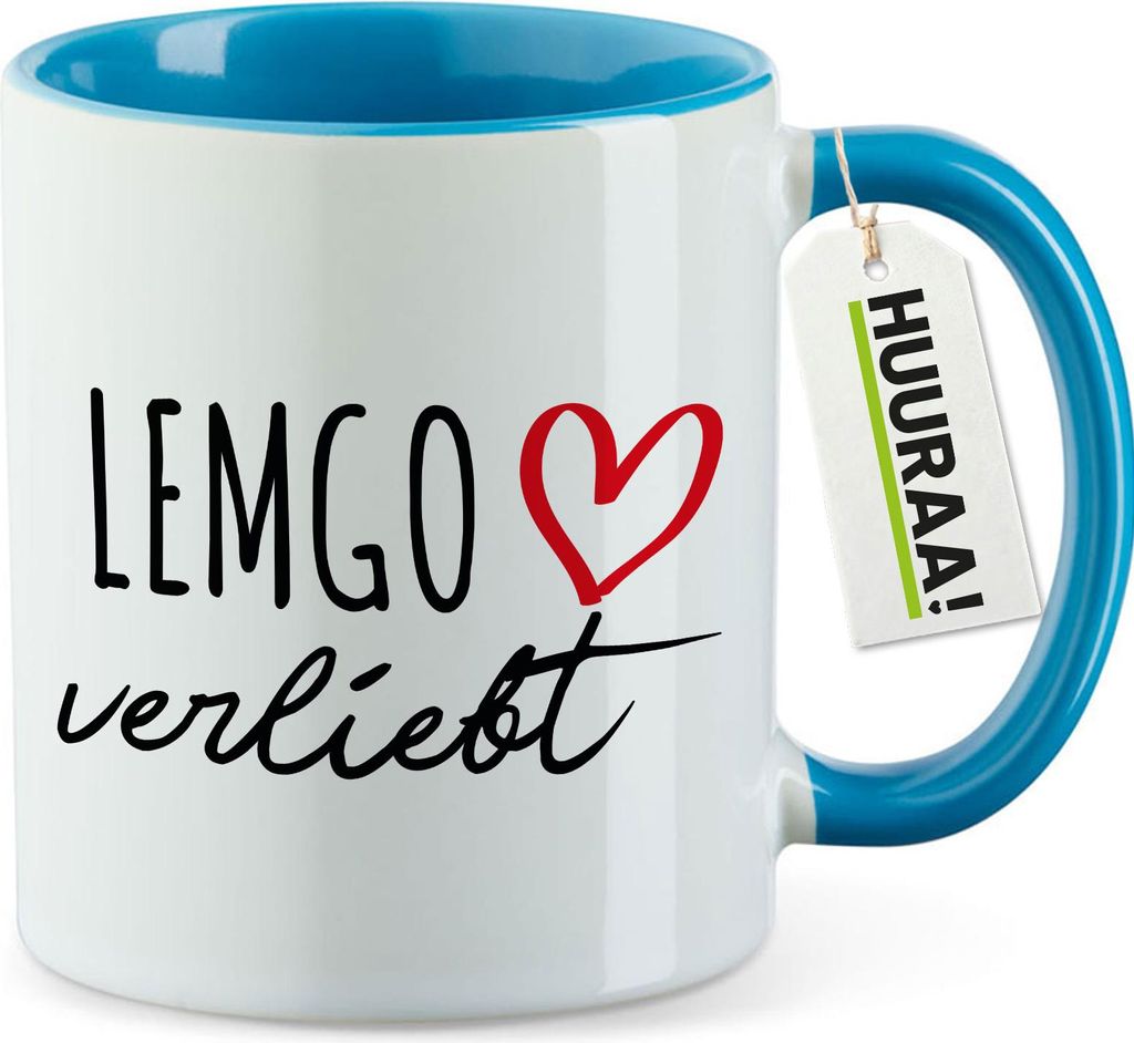 Huuraa Kaffeetasse Lemgo verliebt 330ml Blau Keramik Kaffeebecher Geschenkidee