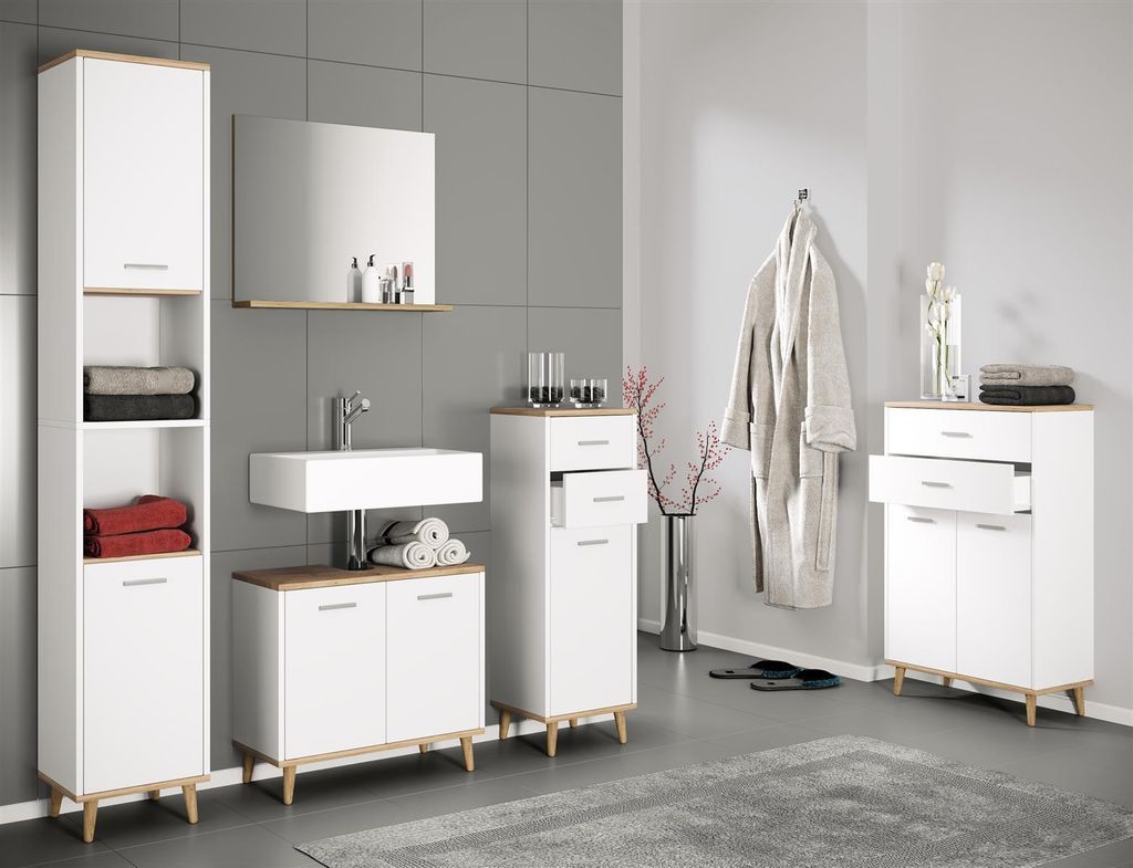 Landos Hochschrank Bad weiß, Eiche Nachbildung. Produktbild 8