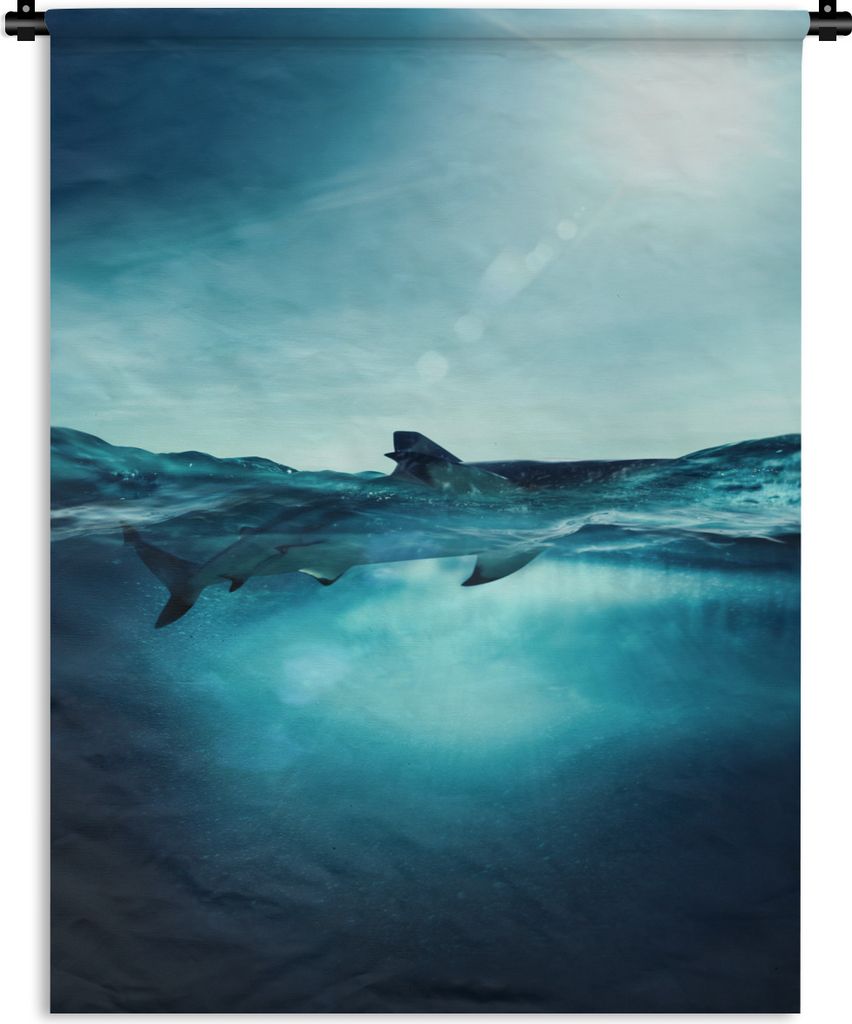 MuchoWow Wandteppich Wandbehang Meer - Hai - Blau 150x200 cm Tapisserie Dekoration Wandtuch - Wandaufhängung - Moderner