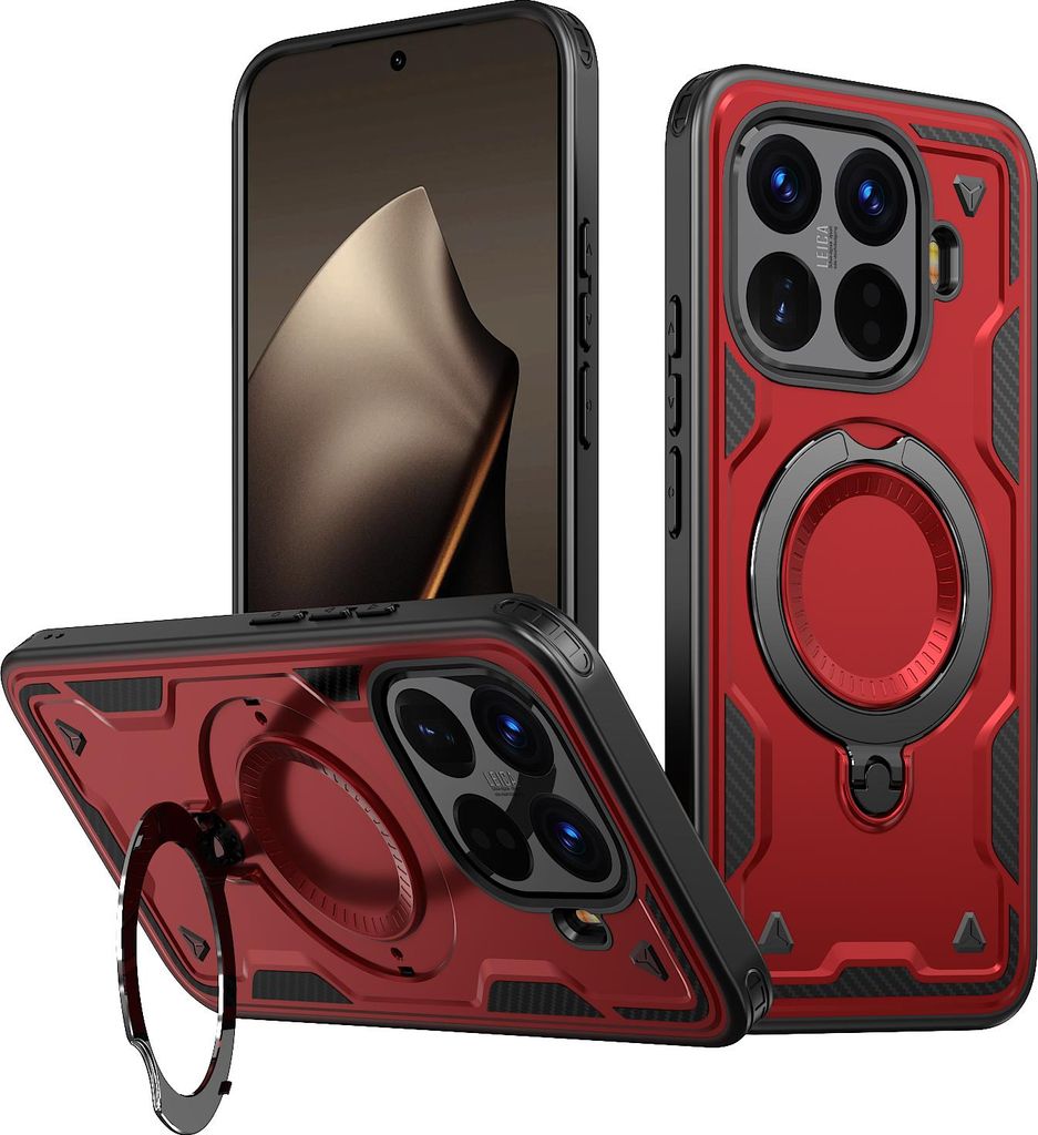 Dual Layer Hülle für Xiaomi 15T Pro mit Ring Ständer Magnetisch Stoßfest Handyhülle Rot
