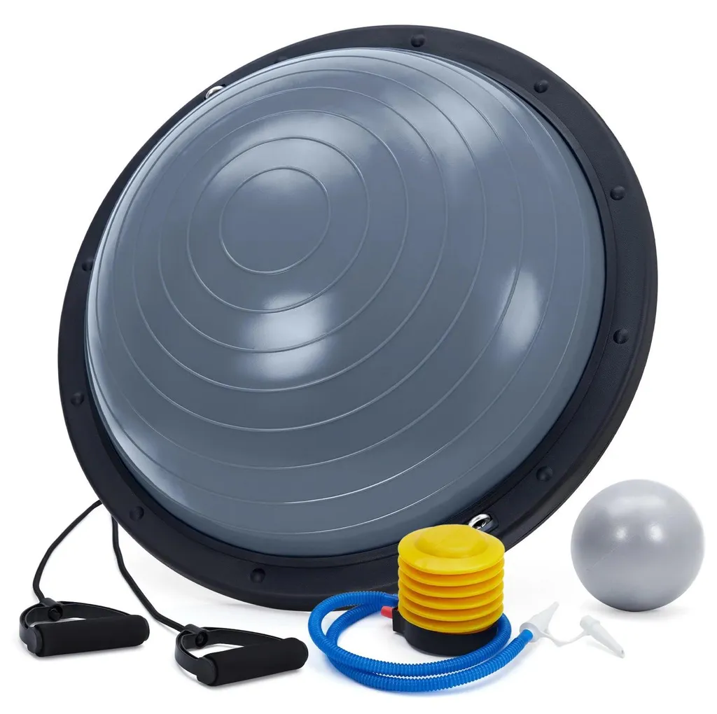 Ballon de gym fitness gris antidérapant avec élastiques de musculation
