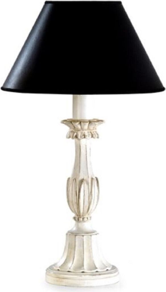 Casa Padrino Luxus Barock Tischleuchte Antik Cremeweiß / Schwarz Ø 16 x H. 44,5 cm - Prunkvolle Barockstil Schreibtischleuchte mit rundem Lampens...